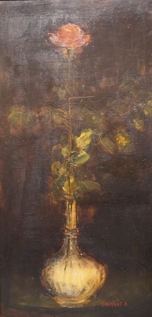 LAURENT. B. "La rose", huile sur toile, sbd 100x50 cm