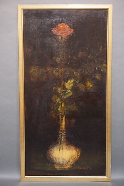 LAURENT. B. "La rose", huile sur toile, sbd 100x50 cm