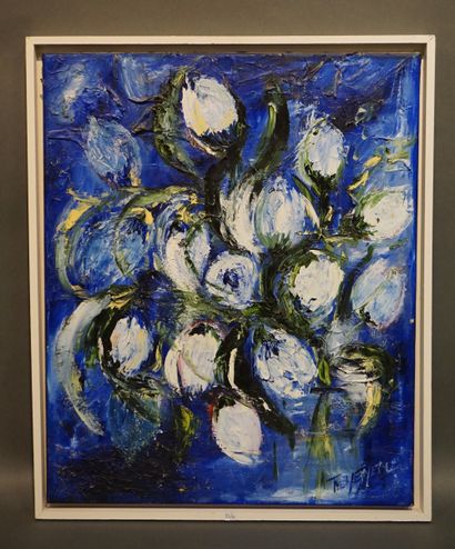 F. CHESNEPU Ecole XXe: "Bouquet", huile sur toile, sbd. 61x50 cm