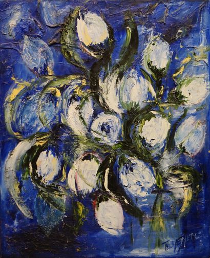 F. CHESNEPU Ecole XXe: "Bouquet", huile sur toile, sbd. 61x50 cm