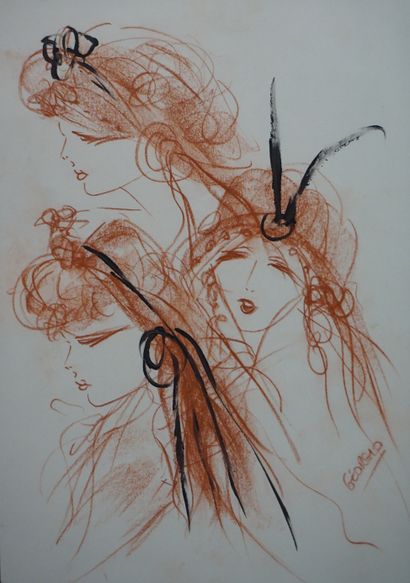 GEORGIO "Nu" et "Trois visages de femme", deux sanguines, sbd. 30x21 cm