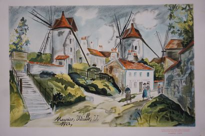 null D'après Maurice Utrillo: "Moulins", estampe. 31x48 cm