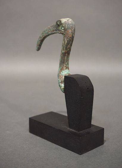 null Head of Thoth in the form of an ibis. Bronze with a smooth green patina. Egypt,...