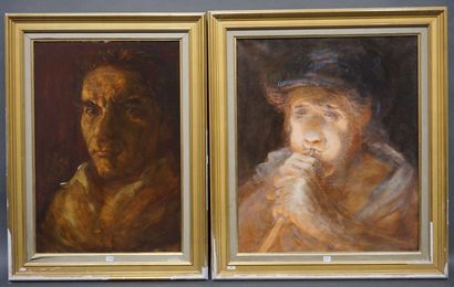 Silver NEJAD (1929-1995) Deux huiles sur toile: "Le souffleur de verre" et "Autoportrait...