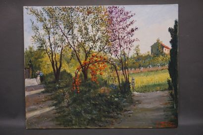 Vincent "Jardin", huile sur toile, sbd. 65x81 cm