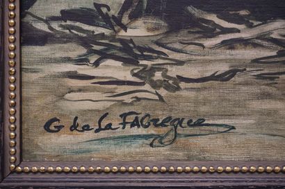 G. DE LA FABREGUE "Bateau à quai", gouache, sbg. 50x65 cm