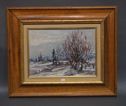 LIENHARD "Neige en Provence", huile sur toile, sbd, daté 1981. 24x33 cm