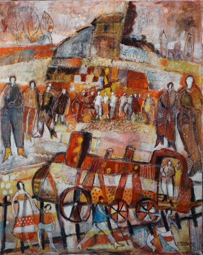 Daniel THERASSE "La locomotive", huile sur toile, sbd. 81x65 cm