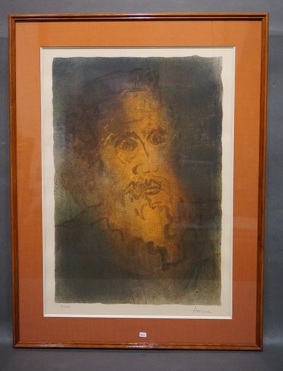 ARAMA "Visage d'homme", lithographie 9/250, sbd. 67x47 cm