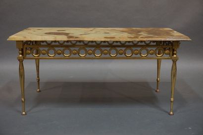 null Table basse rectangulaire en laiton et plateau en onyx. 47x100x50 cm