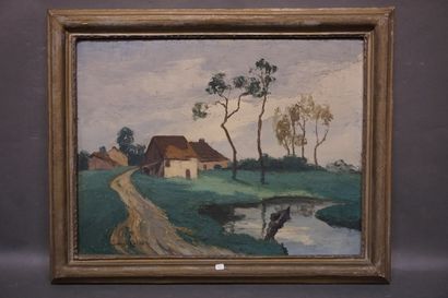 Georges CARRÉ "Hameau", huile sur toile, sbg. 50x65 cm