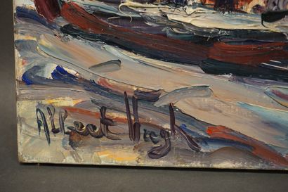 Albert HUGH "Bateaux dans le port de Marseille", huile sur toile, sbg. 54x73 cm
