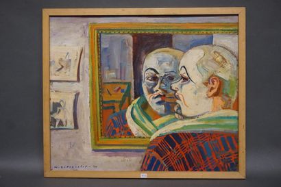 Maurice-Georges PONCELET (1897-1978) "Clown se maquillant", huile sur panneau, sbg,...