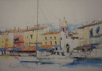 null "Saint Tropez", aquarelle, sbg. 28x40 cm