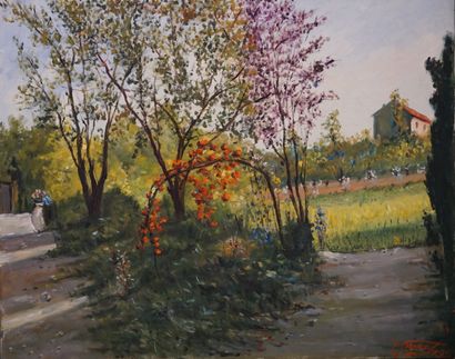 Vincent "Jardin", huile sur toile, sbd. 65x81 cm