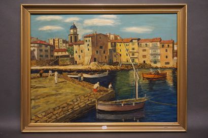 P. TITO "Port de La Ponche à Saint Tropez", huile sur panneau, sbd. 45x60 cm