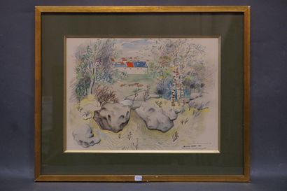 Jacques MARET "Malesherbes, Loiret", aquarelle, sbd, daté 1946. 28x38 cm