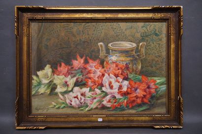 LAPPARENT DELAZ "Bouquet et vase", aquarelle, sbg. 41x60 cm