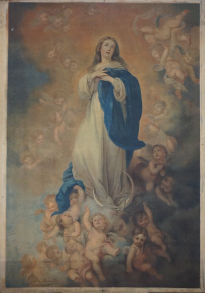 null Panneau décoratif sur toile: "Assomption de la Vierge" d'après Murillo. Procédé...