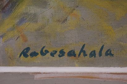RABESAHALA (XX°) "Eglise", huile sur toile, sbg. 65x54 cm