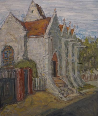 RABESAHALA (XX°) "Eglise", huile sur toile, sbg. 65x54 cm