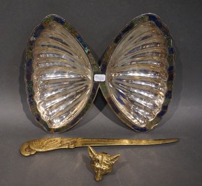 null Vide poche papillon en métal argenté (Mexique), coupe papier perroquet (27 cm)...