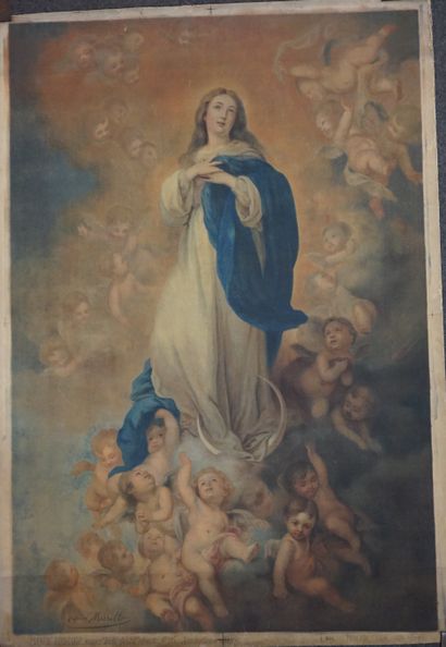 null Panneau décoratif sur toile: "Assomption de la Vierge" d'après Murillo. Procédé...