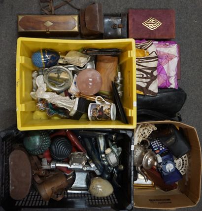 null Three box handles, binoculars, bags, eggs, corkscrew, scarves and various t...