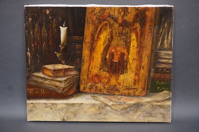 GORUNOV "Nature morte à l'icône", huile sur toile, sbd. 40x50 cm