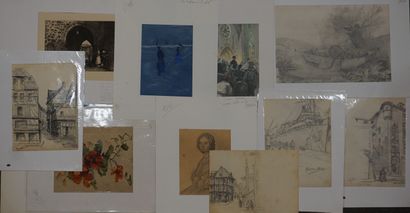 null Lot de dessins, gravures, reproductions.