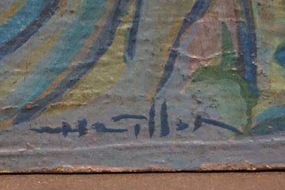 null Ecole XXe: "Oiseaux dans les marais bleus", huile sur isorel, sbg. 46x61 cm