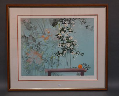 MICHEL HENRY "Bouquet et orange", lithographie 253/275, sbd. 50x61 cm