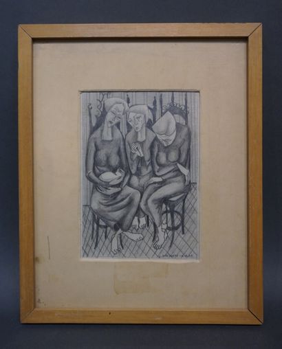 J. STEIMETZ "Trois dames assises", dessin, sbd, daté 49. 18x13 cm