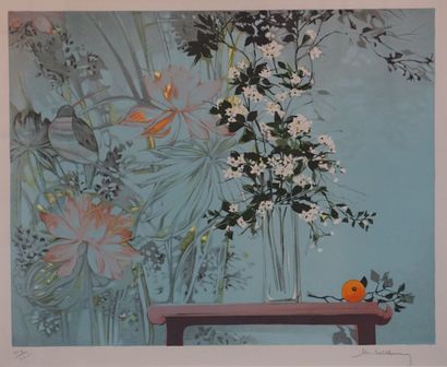 MICHEL HENRY "Bouquet et orange", lithographie 253/275, sbd. 50x61 cm
