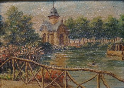 RABERBA "Pavillon à l'étang", huile sur carton, sbg. 8x10,5 cm