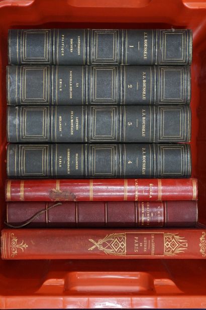 LIVRES Trois manettes de livres reliés illustrés divers (Rousseau, Zola, Hugo, Figuier,...