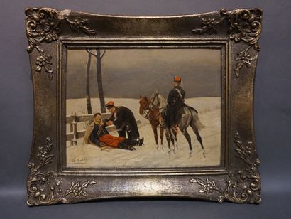 Christian I SELL (1831-1883) "Cavalier blessé", circa 1870, huile sur sur bois. Signée...