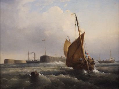 null Ecole anglaise de la fin du XIXème siècle: "Bord de mer au voilier" et "Bateaux...
