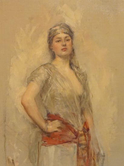 Léon François COMERRE (1850-1916) "Etude d'une femme habillée à l'orientale", huile...