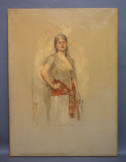 Léon François COMERRE (1850-1916) "Etude d'une femme habillée à l'orientale", huile...