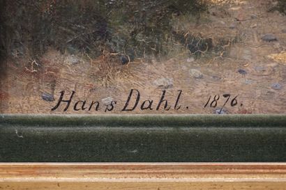 Hans DAHL (1849-1937) "La visite aux petits Bohémiens, 1876", huile sur toile. Signée...