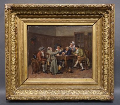 Léon DANSAERT (1830-1909) "The card game", oil on mahogany. Signed lower right. 38x46...