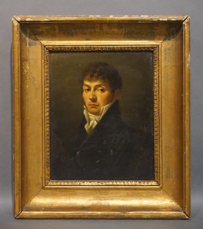 null Ecole française vers 1830: "Portrait d'homme en buste" sur sa toile d'origine....