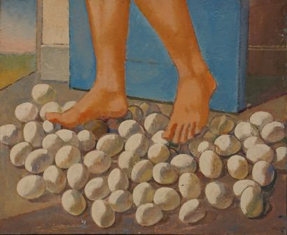 ANTOINE MALLIARAKIS DIT MAYO (1905-1990) "Walking on Eggs", circa 1980, oil on canvas....