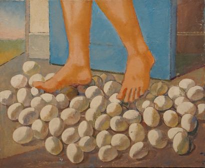 ANTOINE MALLIARAKIS DIT MAYO (1905-1990) "Walking on Eggs", circa 1980, oil on canvas....