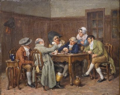Léon DANSAERT (1830-1909) "The card game", oil on mahogany. Signed lower right. 38x46...