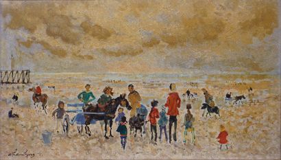 André HAMBOURG (1909-1999) "Easter at the Beach, the Koch Family, 1962," oil on canvas....