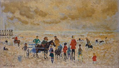 André HAMBOURG (1909-1999) "Pâques à la plage, la famille Koch, 1962", huile sur...