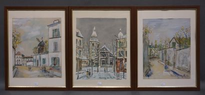 Maurice Utrillo (D'après) "Vues de Paris", 3 lithographies. Cachet "éd New York Graphic...