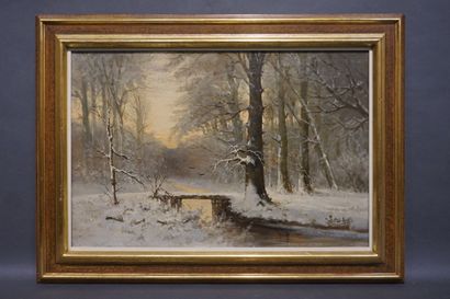 Louis Apol (1850-1936) (d'après) 
"Paysage d'hiver", circa 1890, huile sur toile....